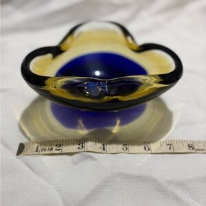 Vintage Glass Art Elegant Blue and Yellow Glass Bowl